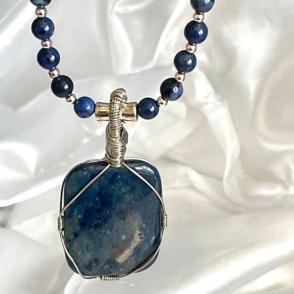 ADY# Striking Dumortierite & Silver 24” Necklace - Picture 1 of 9